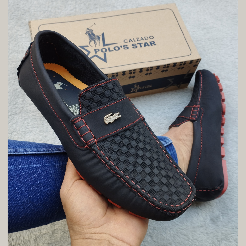 Mocasin Negro Con Rojo 213